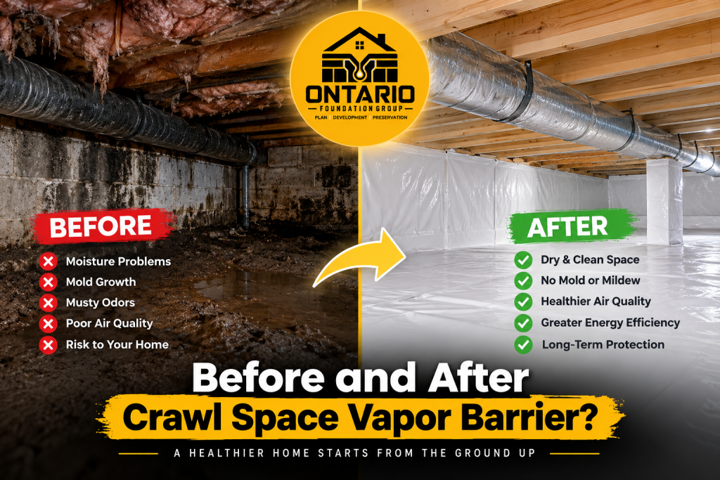 Before and After Crawl Space Vapor Barrier